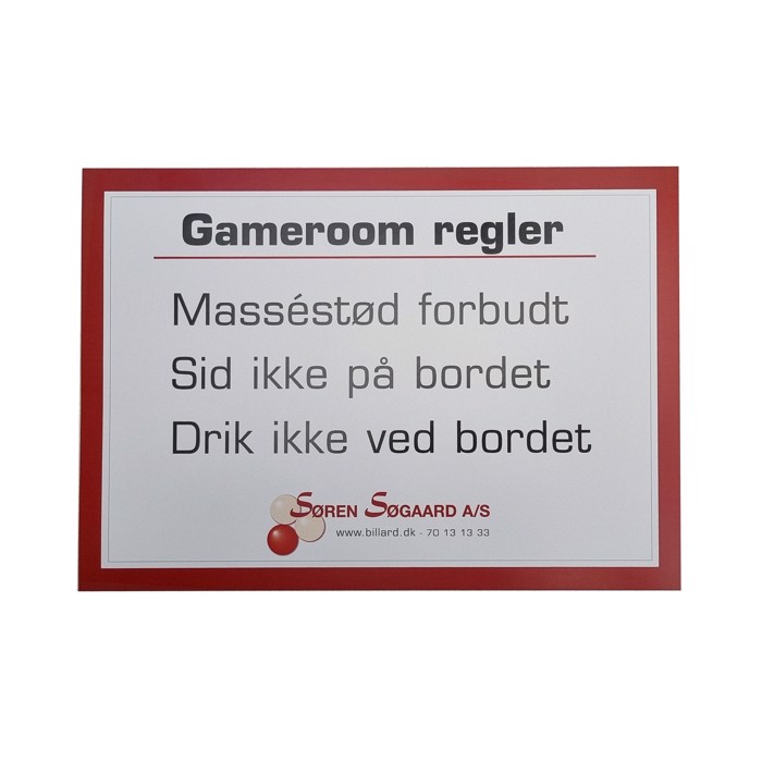 Gameroom regler plakat